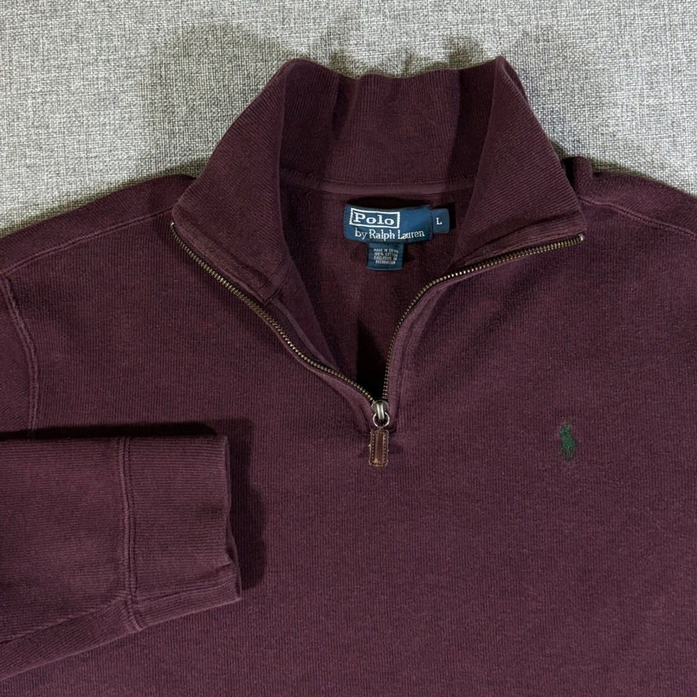 Polo Ralph Lauren Quarter Zip Pullover Men Large Burgundy Cotton Classic Sweater